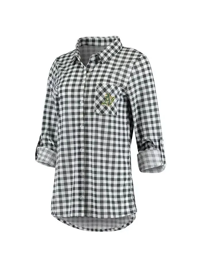 Женская темно-серая ночная рубашка с длинным рукавом Oakland Athletics Wanderer на пуговицах — изображение 2 из 4