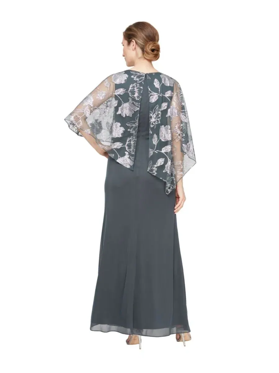 Макси-платье-трапеция с V-образным вырезом Petite V-Neck A-Line Ball Gown Dress SL Fashions — изображение 3 из 3, серебристый