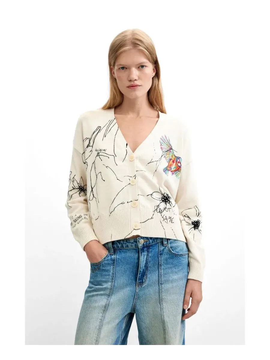 Кардиган женский с цветочным принтом Desigual — изображение 1 из 5, белый