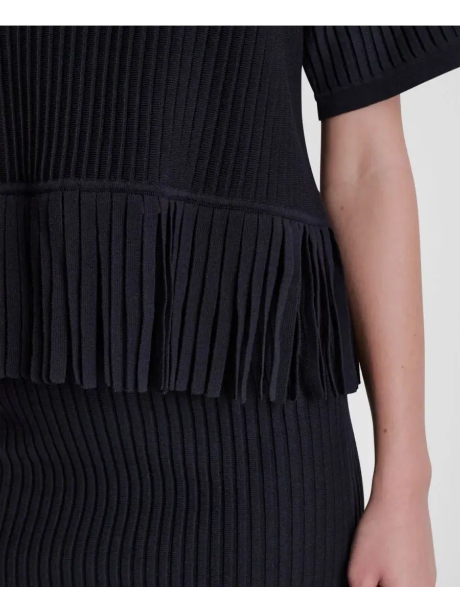Топ-свитер с бахромой и круглым вырезом, короткий рукав DKNY — изображение 4 из 6, черный