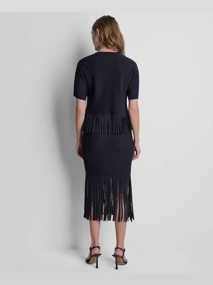 Топ-свитер с бахромой и круглым вырезом, короткий рукав DKNY — изображение 6 из 6, черный