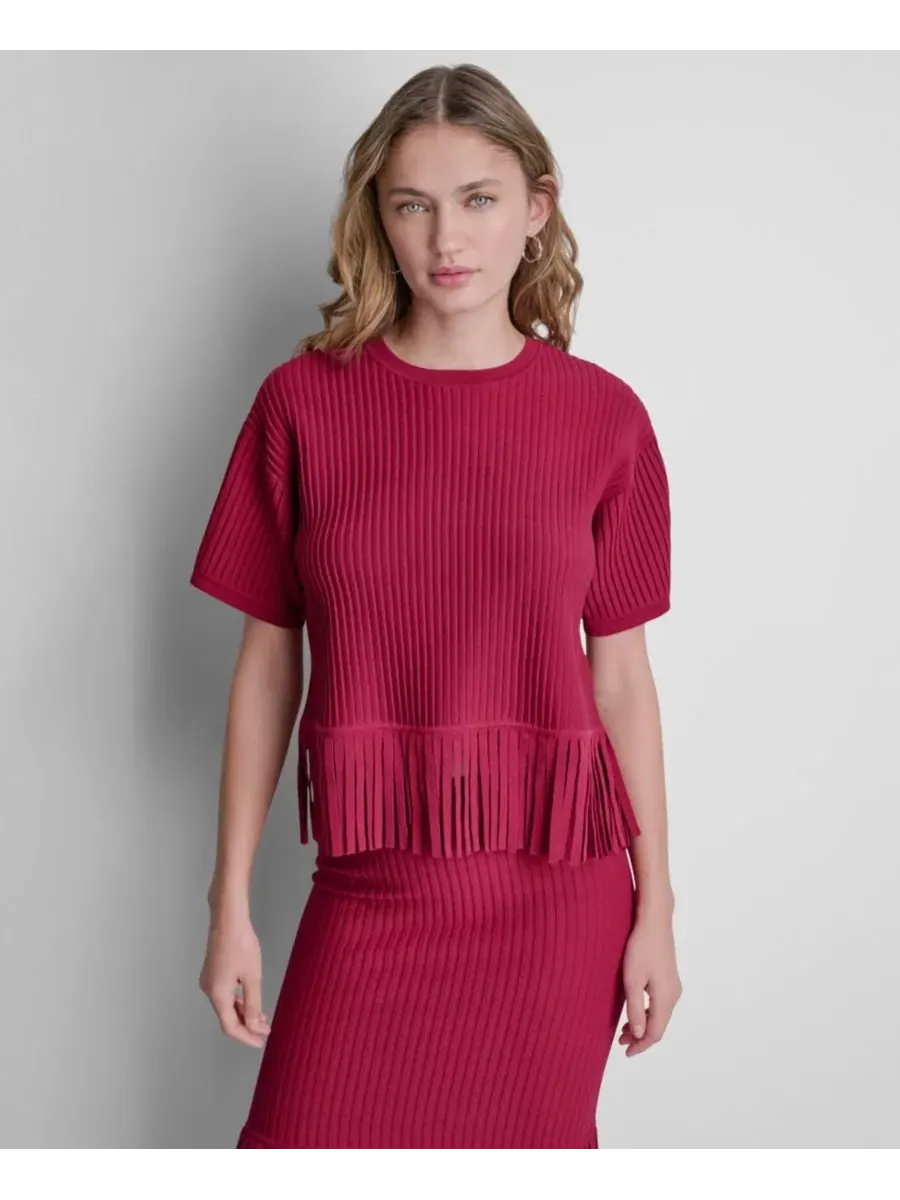 Свитер с бахромой, короткий рукав DKNY — изображение 1 из 8, красный