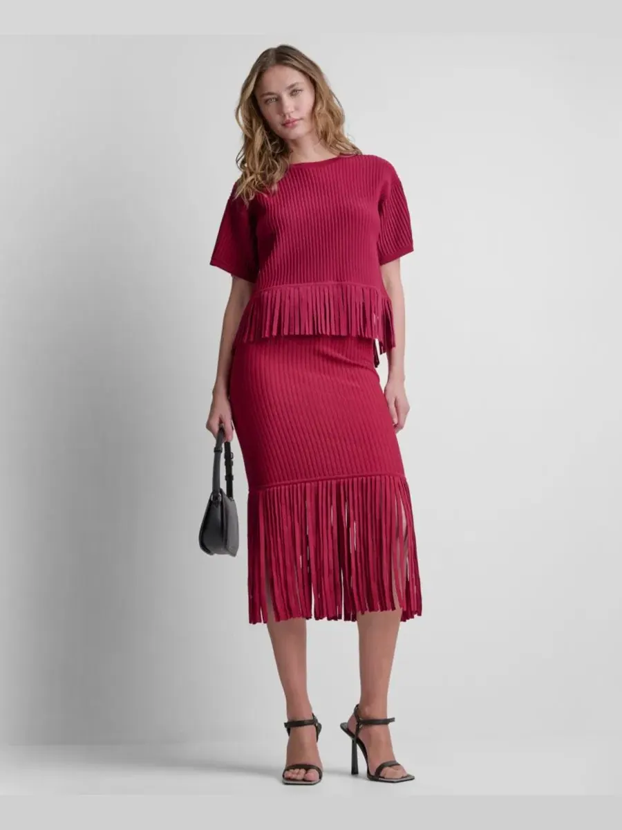 Свитер с бахромой, короткий рукав DKNY — изображение 2 из 8, красный