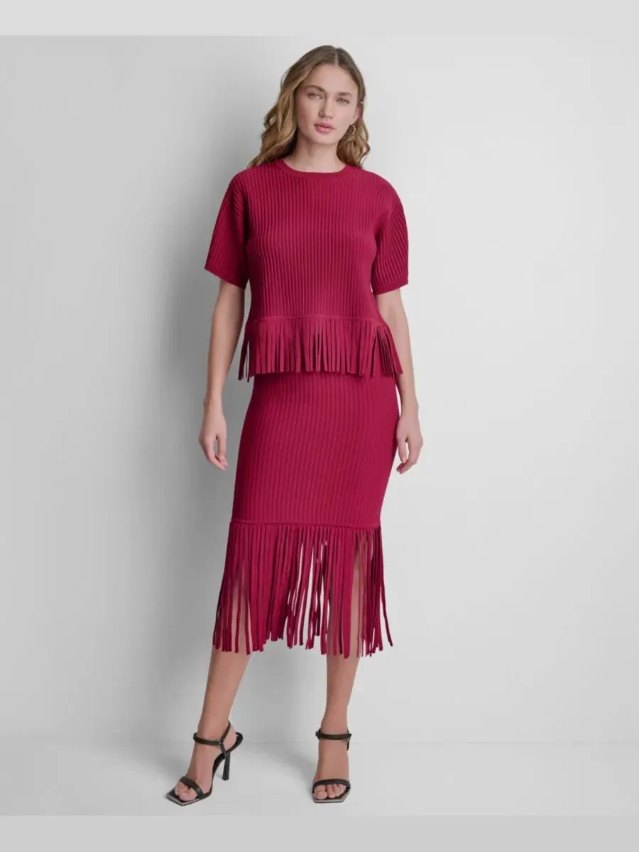 Свитер с бахромой, короткий рукав DKNY — изображение 3 из 8, красный