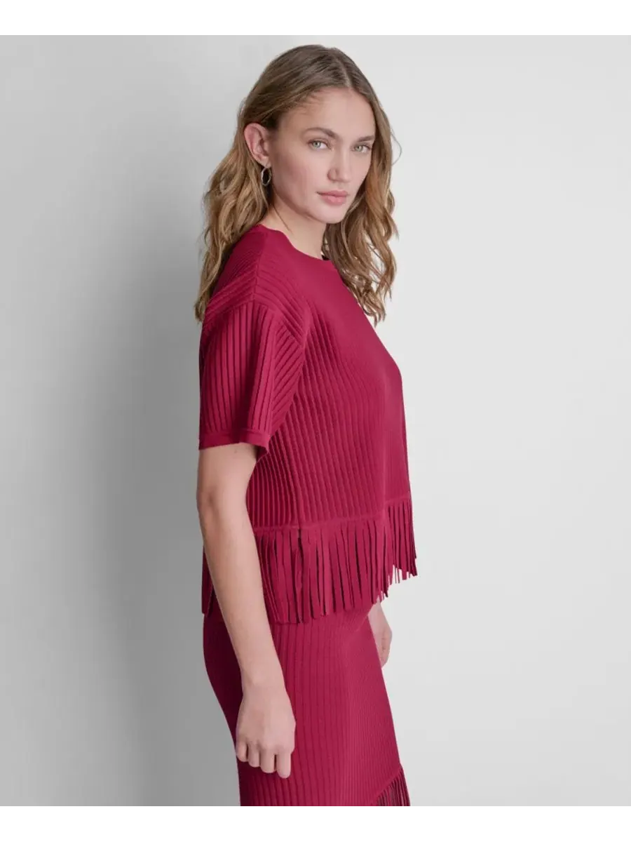 Свитер с бахромой, короткий рукав DKNY — изображение 4 из 8, красный