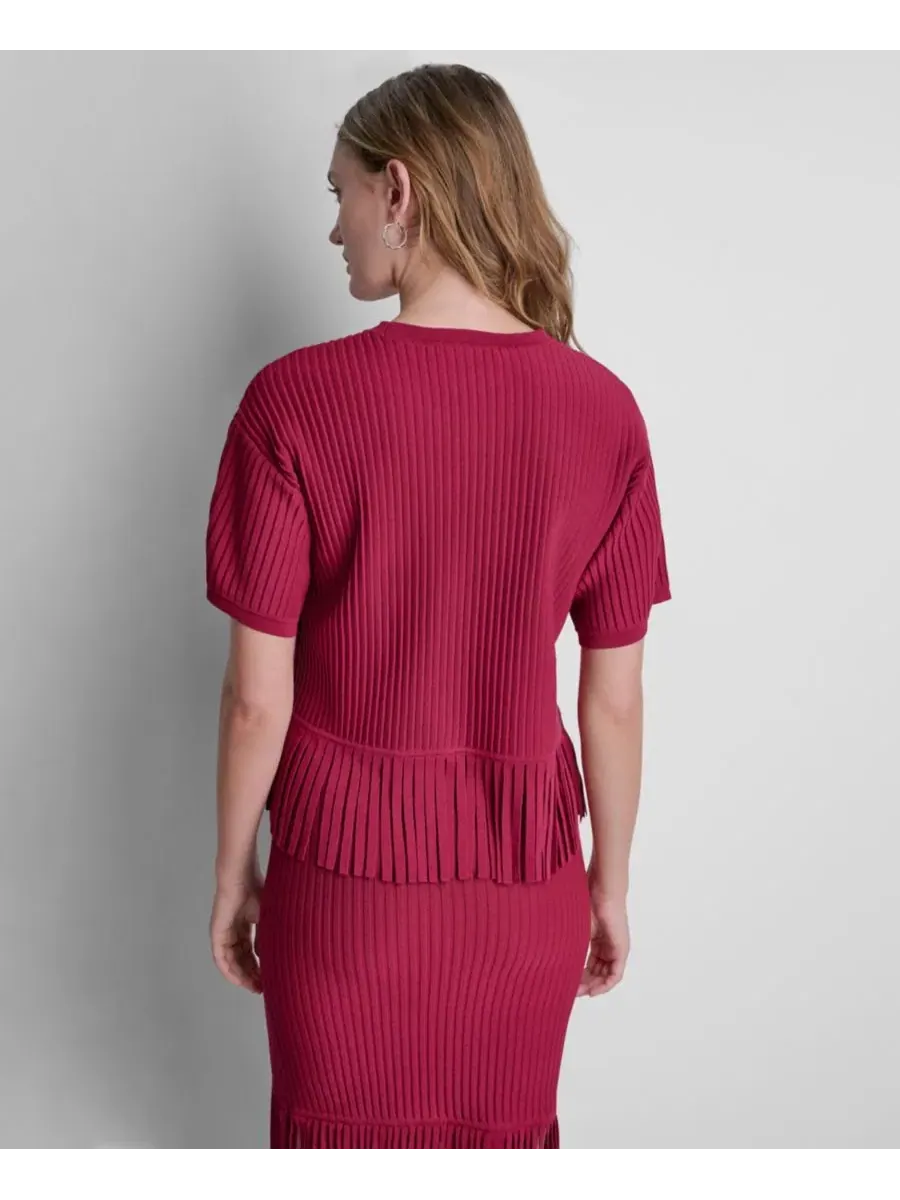 Свитер с бахромой, короткий рукав DKNY — изображение 6 из 8, красный