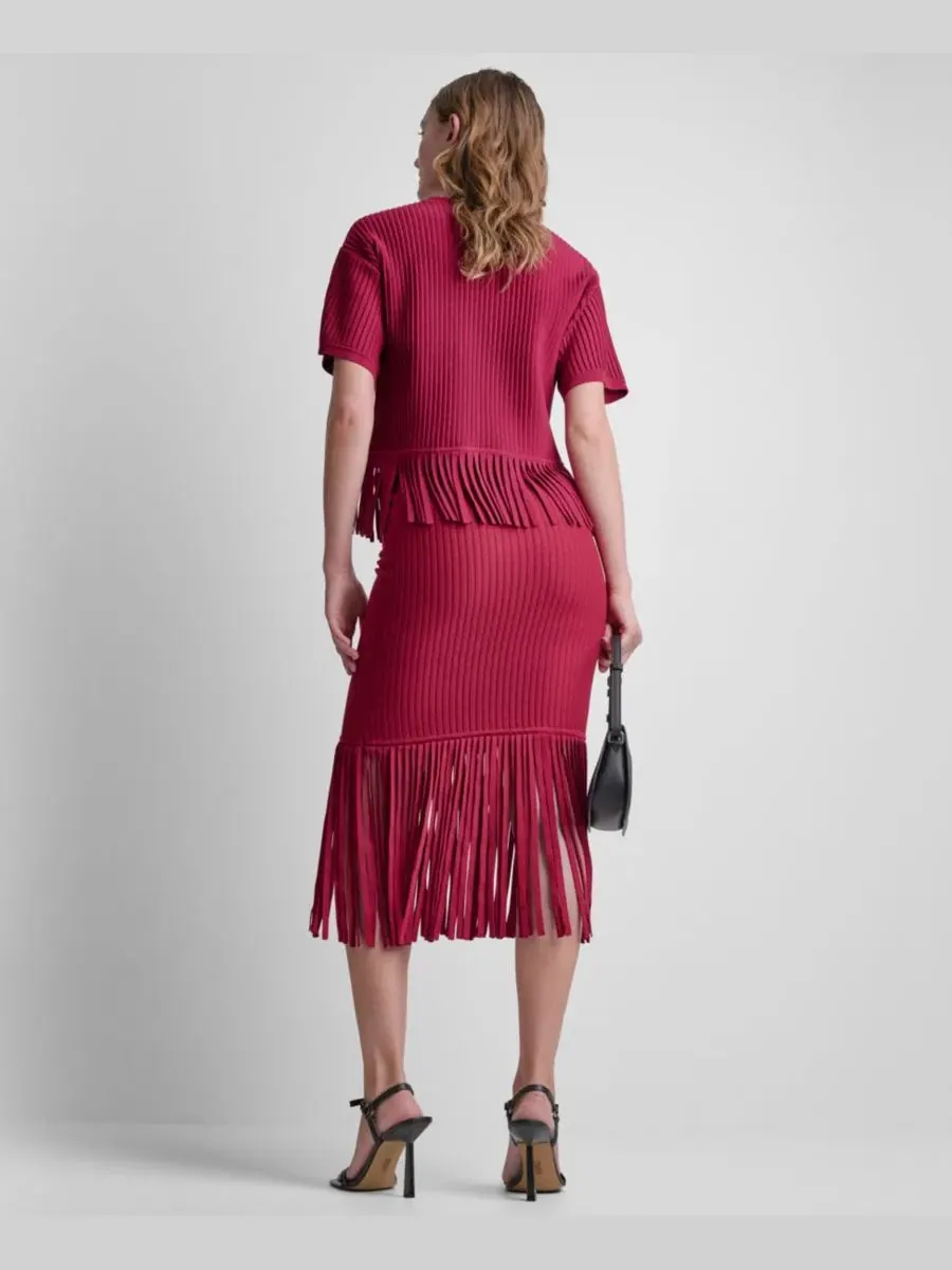 Свитер с бахромой, короткий рукав DKNY — изображение 7 из 8, красный