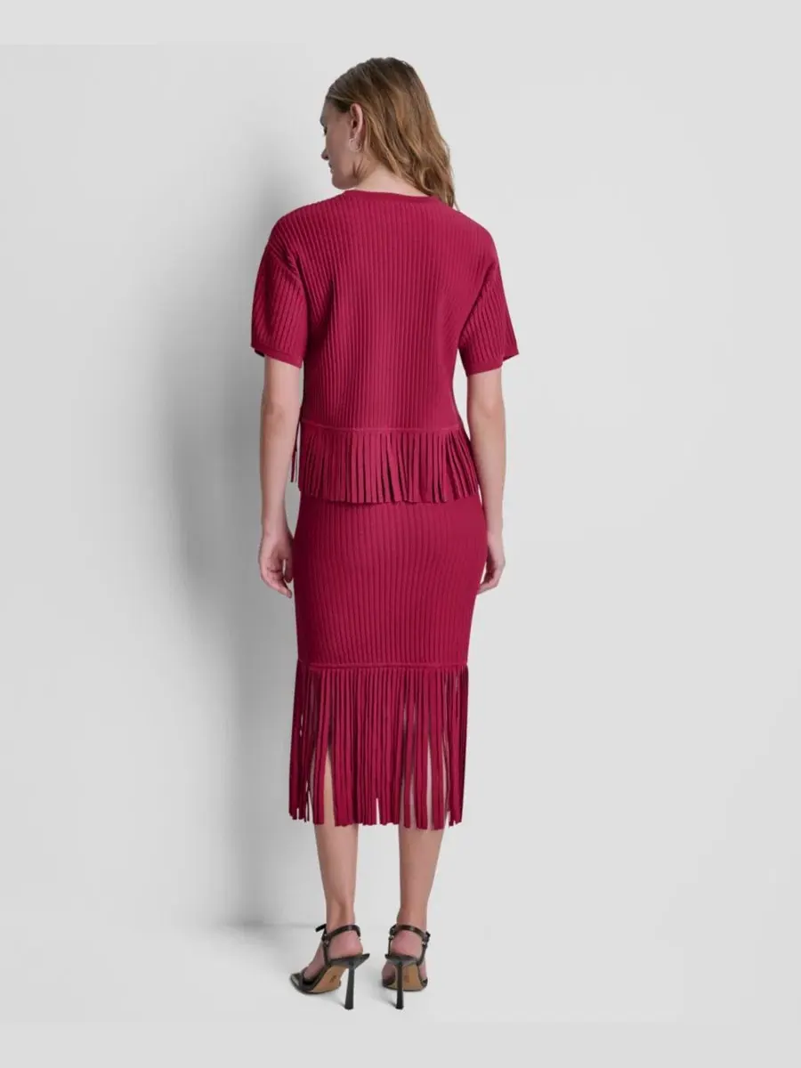 Свитер с бахромой, короткий рукав DKNY — изображение 8 из 8, красный