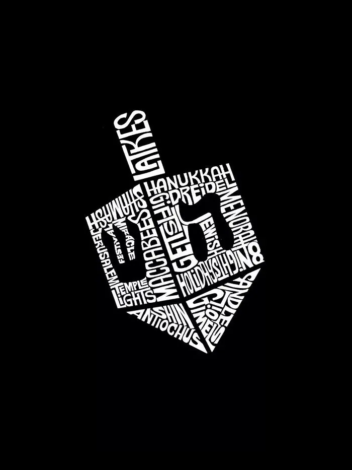Мужская толстовка с капюшоном Hanukkah Dreidel Word Art LA Pop Art — изображение 3 из 5, черный