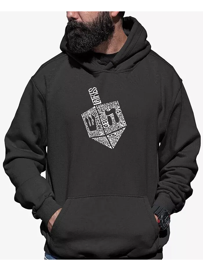 Мужская толстовка с капюшоном Hanukkah Dreidel Word Art LA Pop Art — изображение 4 из 5, черный