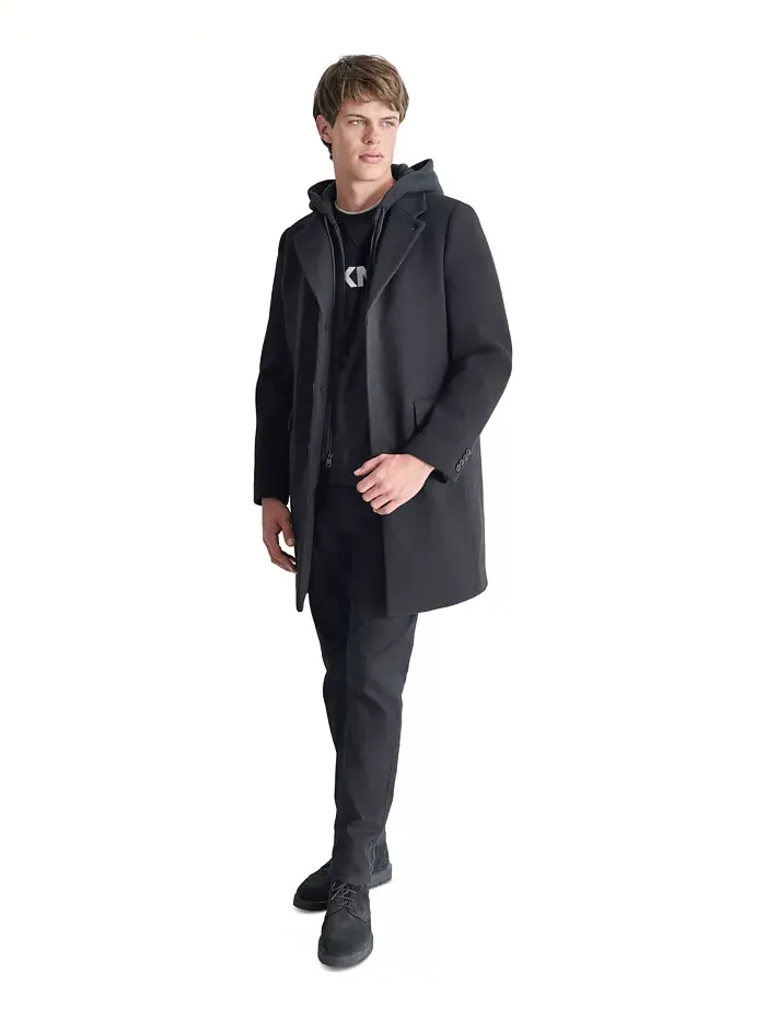 Мужское пальто с отстегивающимся капюшоном и лацканами DKNY