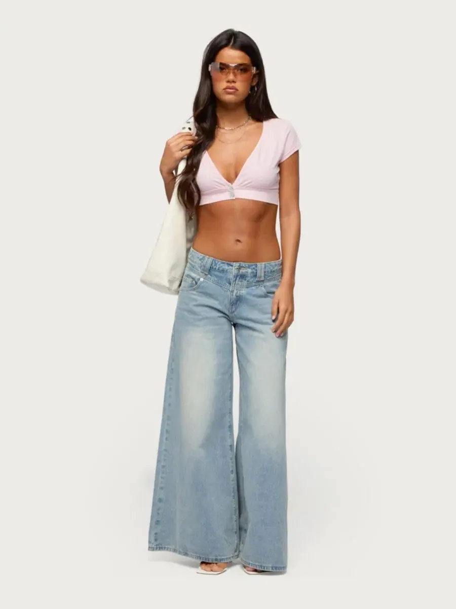 Топ на пуговицах укороченный Cecey Button Up Crop Top Edikted — изображение 5 из 5, розовый