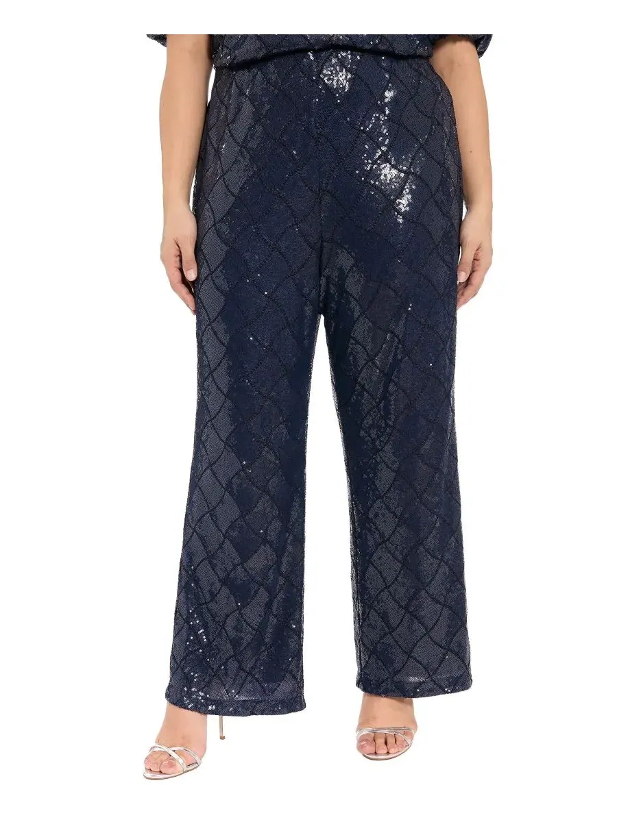 Брюки с пайетками, модель Sequined Pull-On Pants Muse — синий
