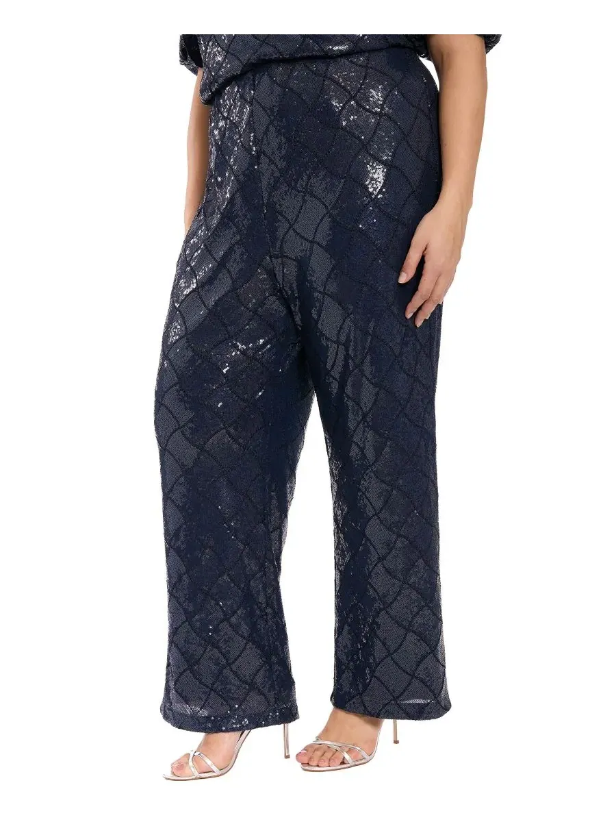 Брюки с пайетками, модель Sequined Pull-On Pants Muse — изображение 2 из 3, темно-синий