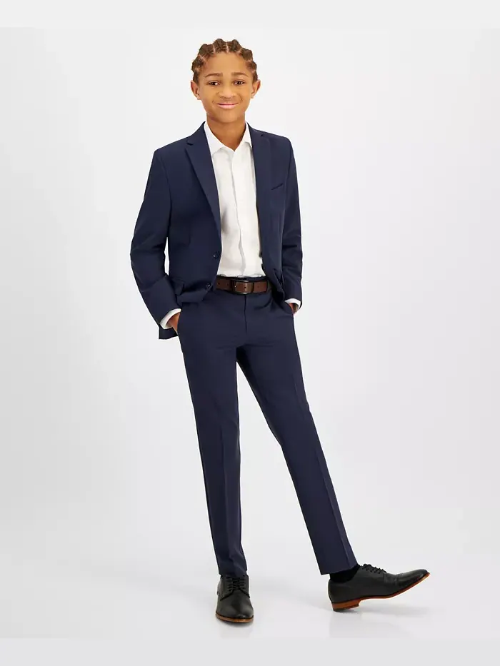 Брюки классические для мальчиков Big Boys Slim Fit, облегающие, с эластичной тканью, машинная — изображение 3 из 4, синий