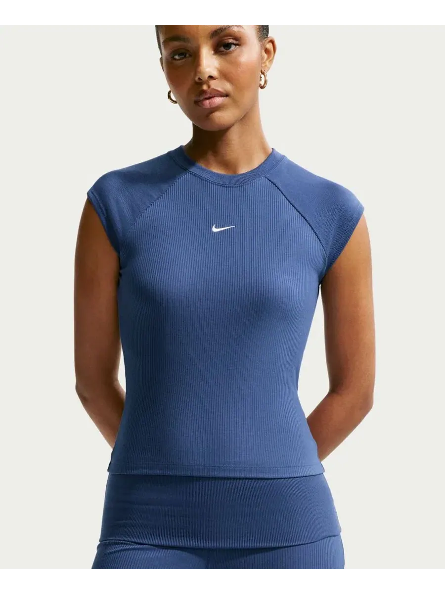 Женские спортивные брюки из трикотажа средней посадки в рубчик Nike — изображение 3 из 5, темно-синий