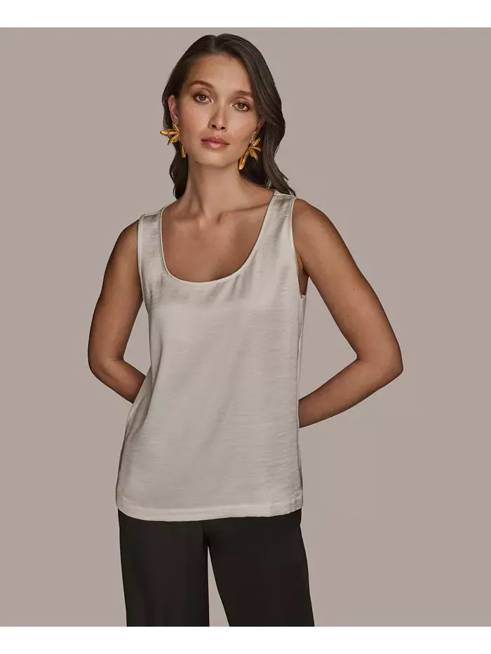 Женская атласная майка с круглым вырезом Donna Karan New York — изображение 1 из 6, бежевый