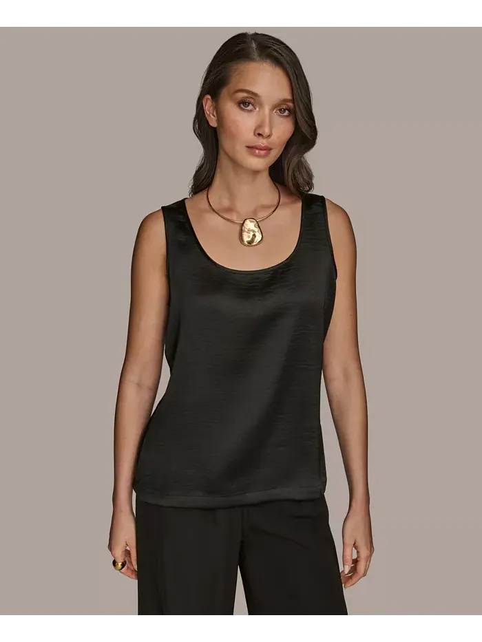 Женская атласная майка с круглым вырезом Donna Karan New York — изображение 1 из 4, черный