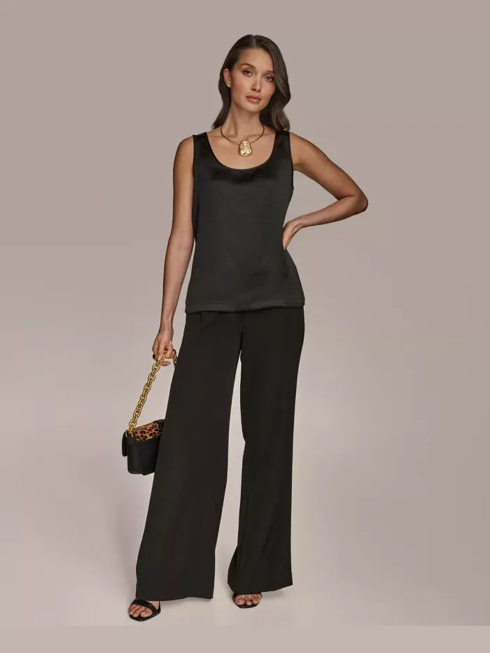 Женская атласная майка с круглым вырезом Donna Karan New York — изображение 4 из 4, черный