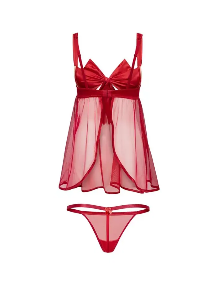 Женский комплект белья Bessima Babydoll & G-String Adore Me — изображение 3 из 5, темный красный