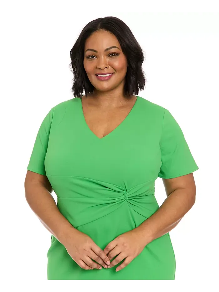 Платье с запахом и воланами по подолу Plus Size London Times — изображение 5 из 6, зеленый