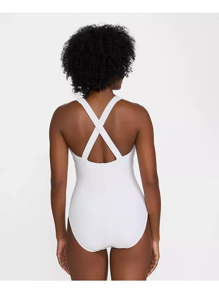 Женский цельнокроеный купальник Tugless Ribbed X-Back без швов Lands' End — изображение 2 из 3, белый