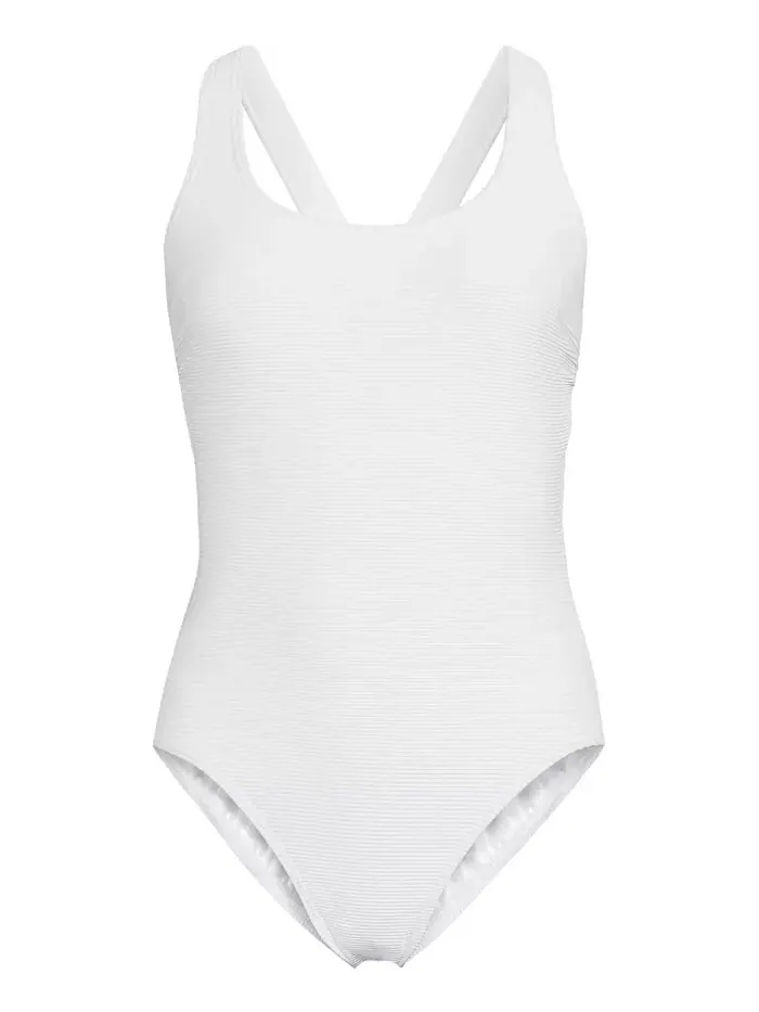 Женский цельнокроеный купальник Tugless Ribbed X-Back без швов Lands' End — изображение 3 из 3, белый