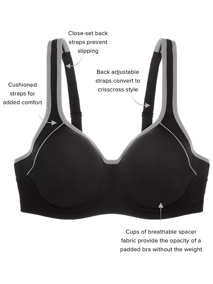 Женский бюстгальтер Contour Sport с контрастной отделкой 853302 Wacoal — изображение 3 из 18, черный/серый