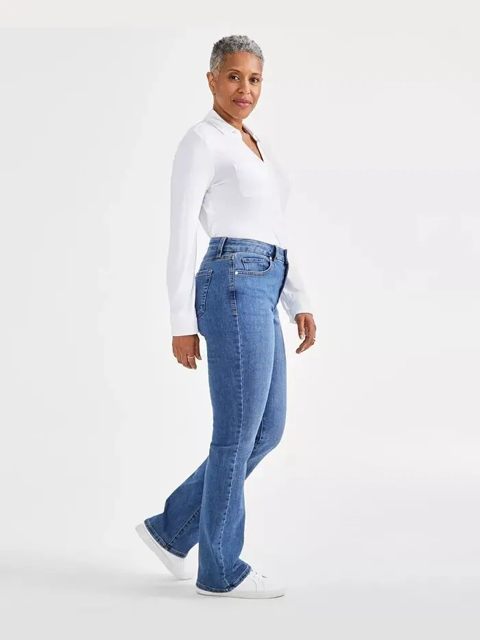 Женские джинсы Bootcut со средней посадкой, стандартной, короткой и длинной длины Style & Co — изображение 3 из 4, бежевый