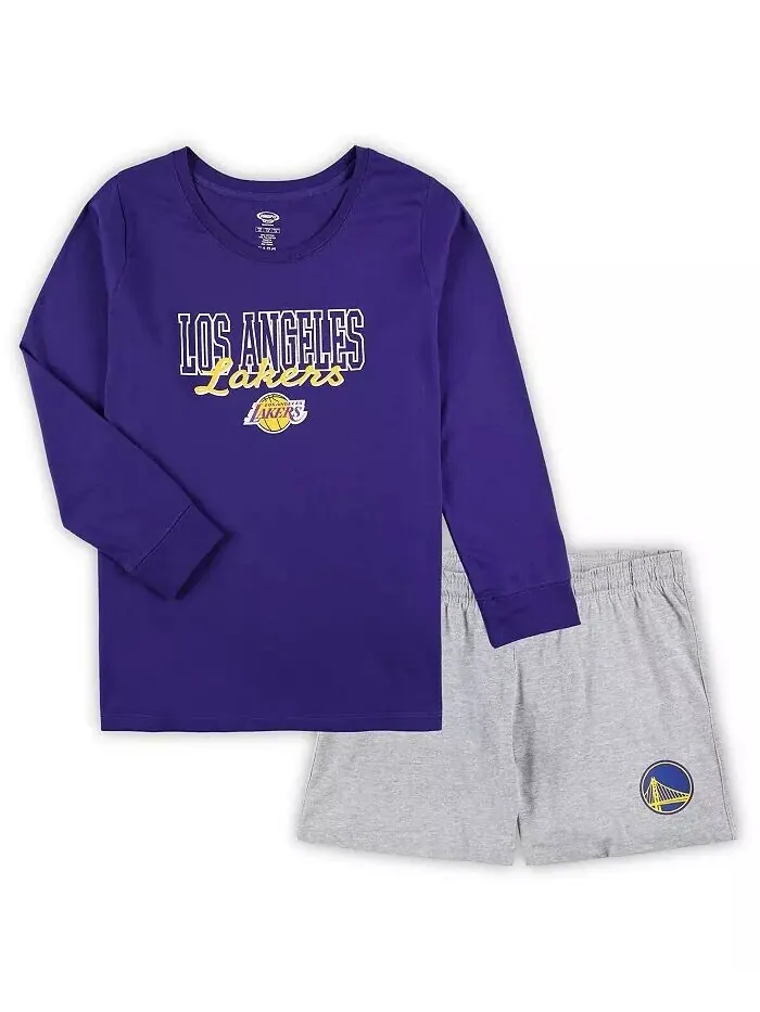 Женский комплект для сна с футболкой и шортами больших размеров Los Angeles Lakers фиолетового и — изображение 1 из 3