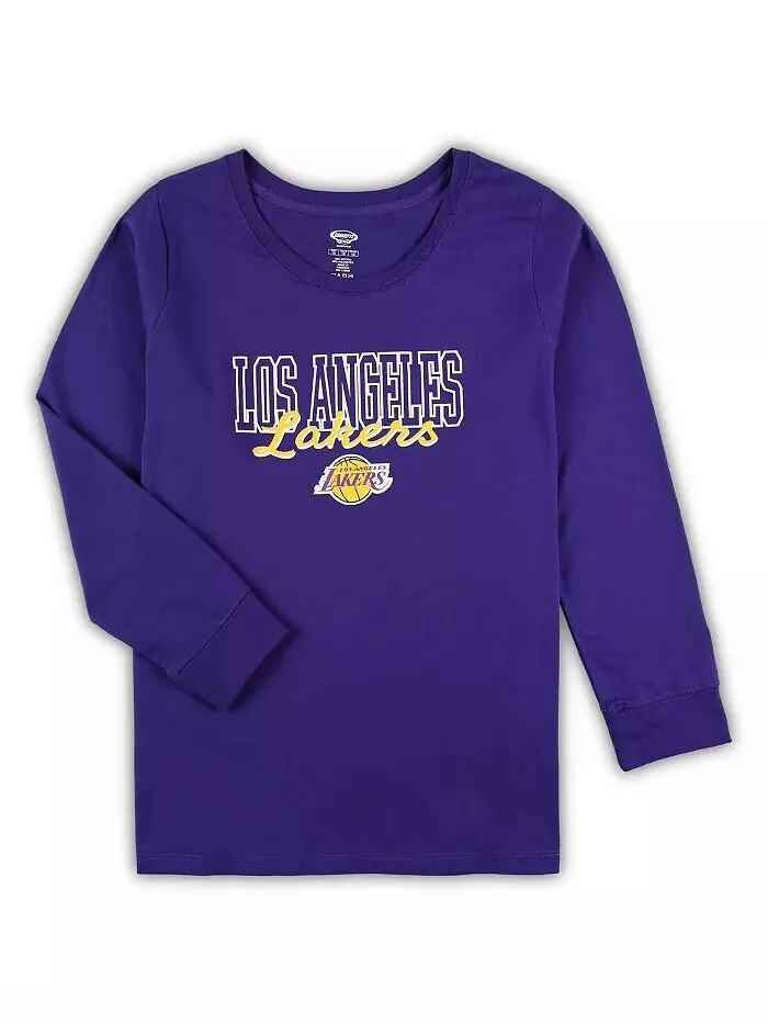 Женский комплект для сна с футболкой и шортами больших размеров Los Angeles Lakers фиолетового и — изображение 2 из 3