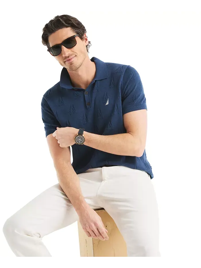 Мужская поло с фактурным узором "Парусник" Nautica — изображение 2 из 4, синий