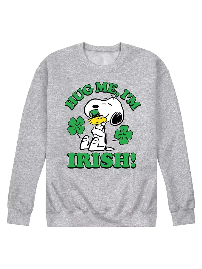 Толстовка Men's Peanuts St Patrick's Day Hug Me I'm Irish Long Sleeve Fleece AIRWAVES — изображение 1 из 3, серый