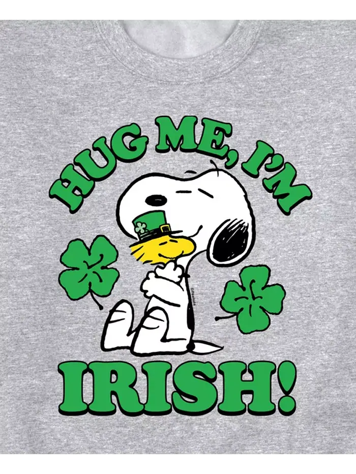 Толстовка Men's Peanuts St Patrick's Day Hug Me I'm Irish Long Sleeve Fleece AIRWAVES — изображение 2 из 3, серый