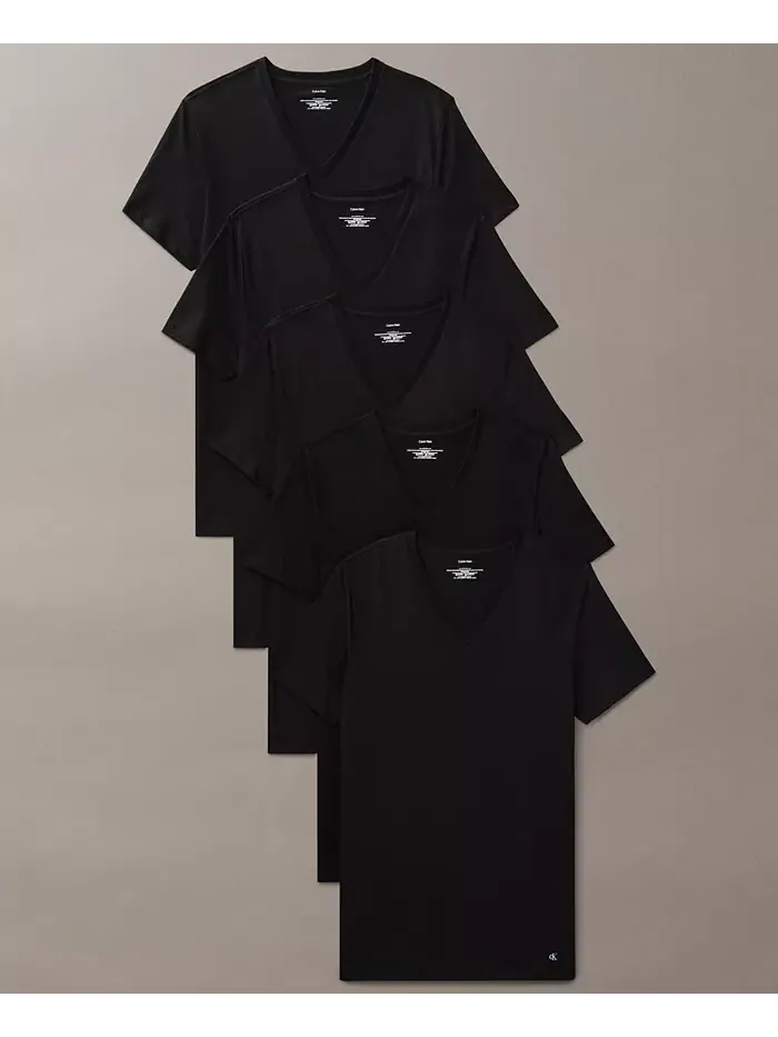 Мужские футболки с V-образным вырезом Cotton Classics, 5 штук Calvin Klein — изображение 1 из 2, черный