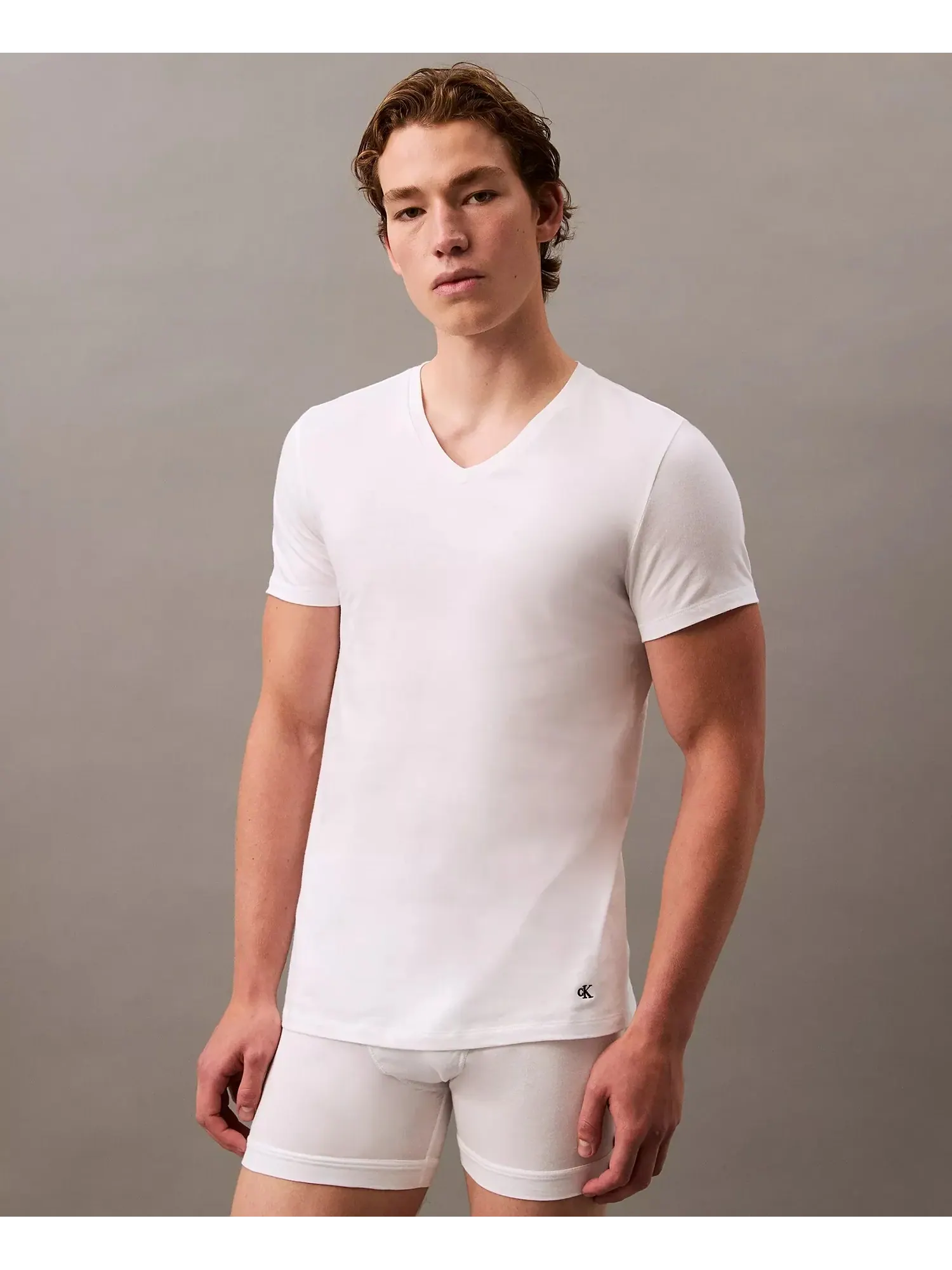 Мужские футболки с V-образным вырезом Cotton Classics Calvin Klein, 5 штук — изображение 2 из 4, белый