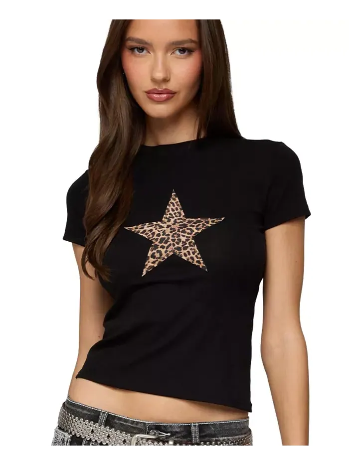 Женская футболка Narla Leopard Star Edikted — изображение 1 из 5, черный