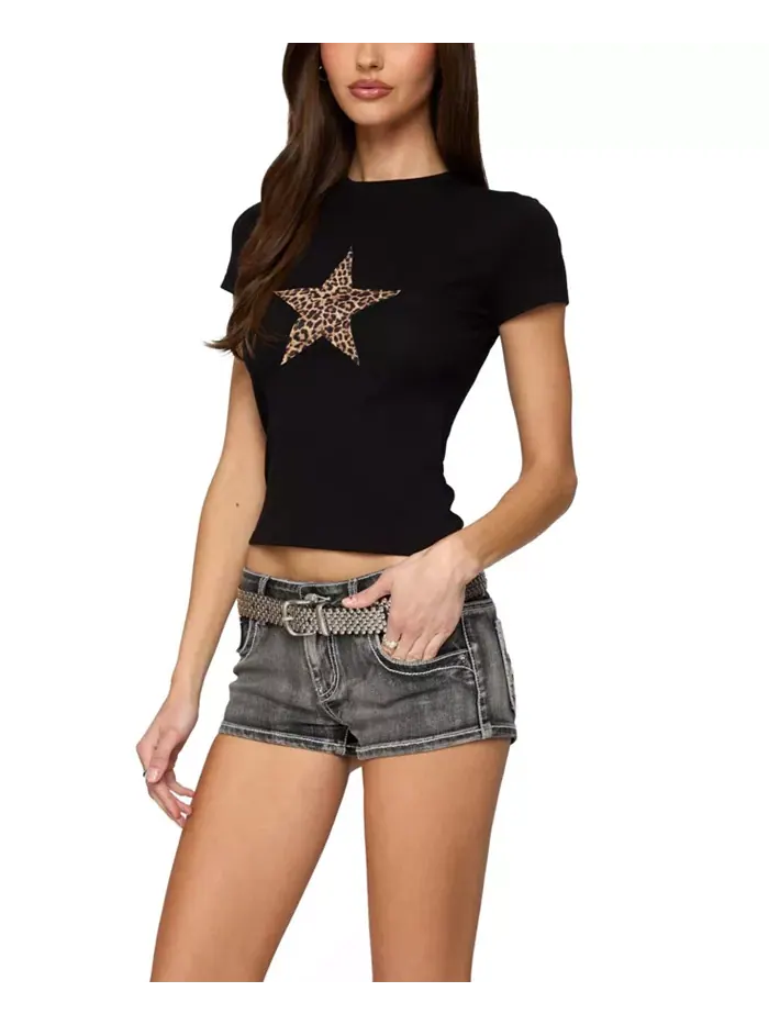 Женская футболка Narla Leopard Star Edikted — изображение 4 из 5, черный