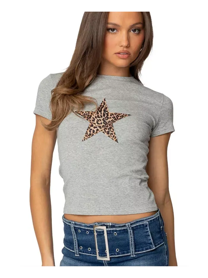 Женская футболка Narla Leopard Star Edikted — изображение 1 из 5, серый