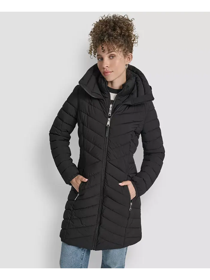 Женское стеганое пальто с комбинацией карманов DKNY