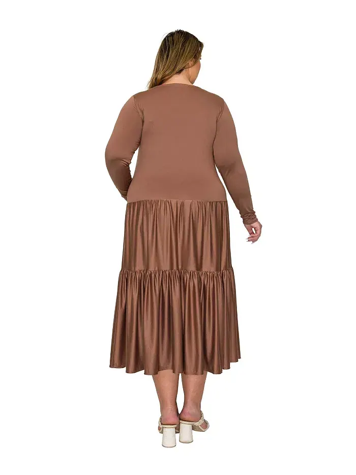 Платье-миди Eliana Plus Size с ярусами L I V D — изображение 2 из 3, эспрессо