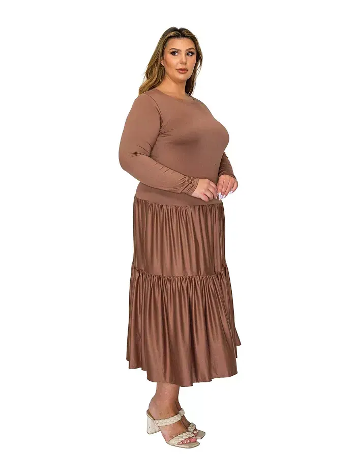 Платье-миди Eliana Plus Size с ярусами L I V D — изображение 3 из 3, эспрессо