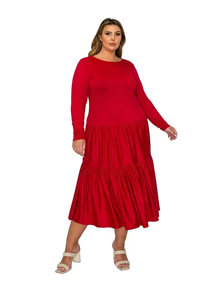Платье-миди Eliana Plus Size с ярусами L I V D — изображение 1 из 3, красный
