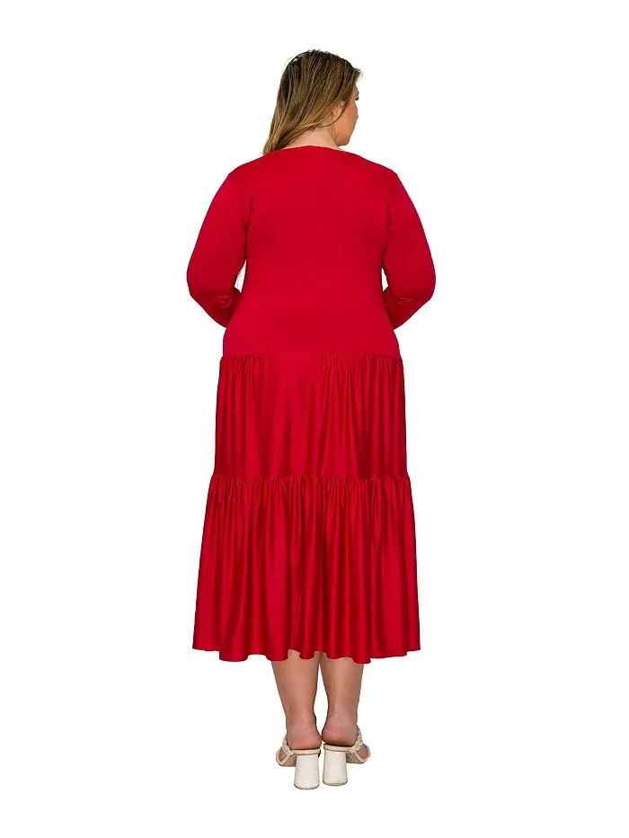 Платье-миди Eliana Plus Size с ярусами L I V D — изображение 2 из 3, красный