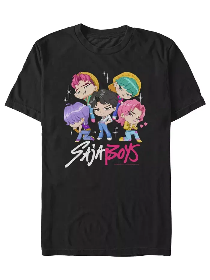 Мужская футболка K-Pop Demon Hunters Saja Boys Chibi Group Fifth Sun — изображение 1 из 3, черный