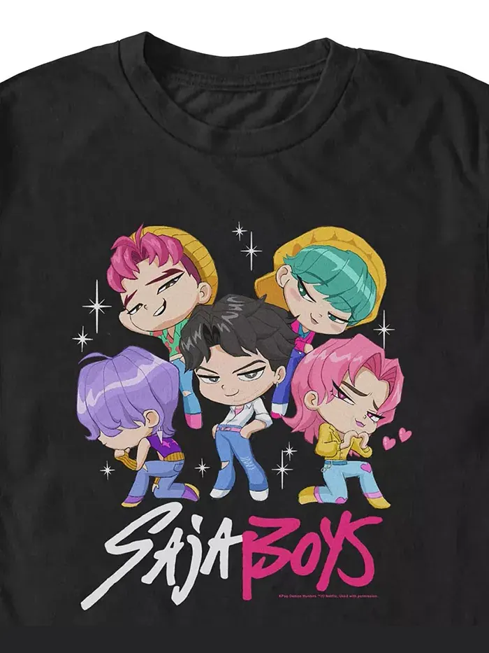 Мужская футболка K-Pop Demon Hunters Saja Boys Chibi Group Fifth Sun — изображение 2 из 3, черный