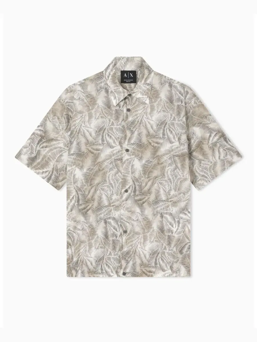 Мужская хлопковая рубашка IBIZA X с принтом в виде листьев на пуговицах A|X Armani Exchange — изображение 3 из 5, мульти