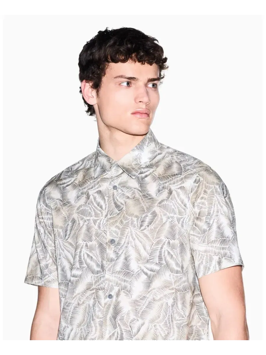 Мужская хлопковая рубашка IBIZA X с принтом в виде листьев на пуговицах A|X Armani Exchange — изображение 5 из 5, мульти