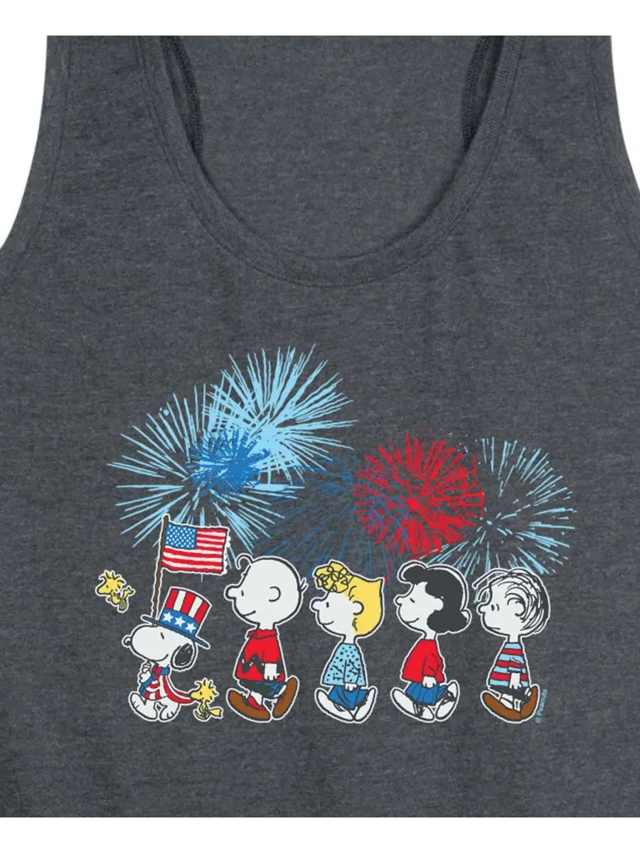 Майка-борцовка с графическим принтом "Peanuts USA Parade" больших размеров Hybrid Apparel — изображение 2 из 3, темно-серый