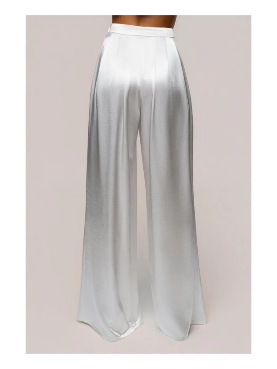 Женские плиссированные брюки Satin Bliss JLUXLABEL — изображение 3 из 8, белый
